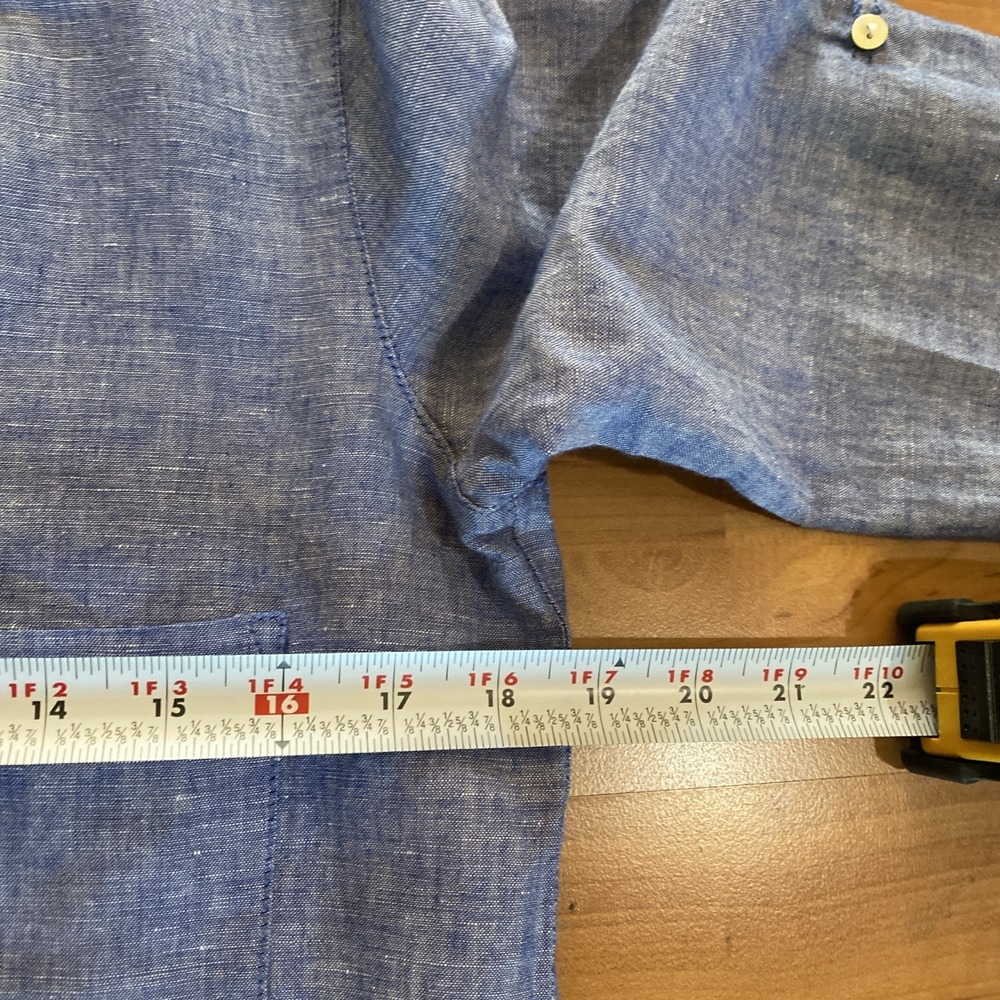 Max Studio Blue Long Sleeve Henley Linen Blend Popover Size Small Rolled Sleeve - Picture 9 of 11